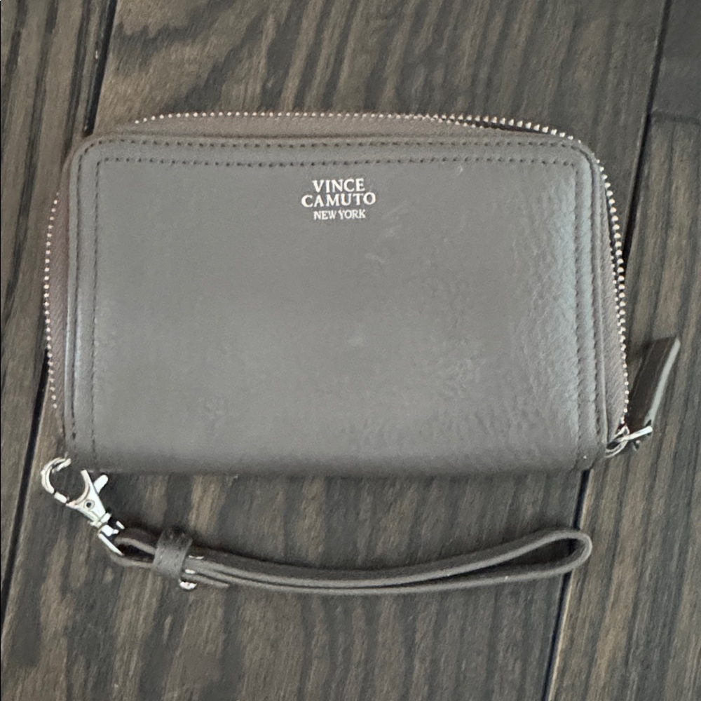 Vince Camuto Gray Zip-Around Wristlet Clutch